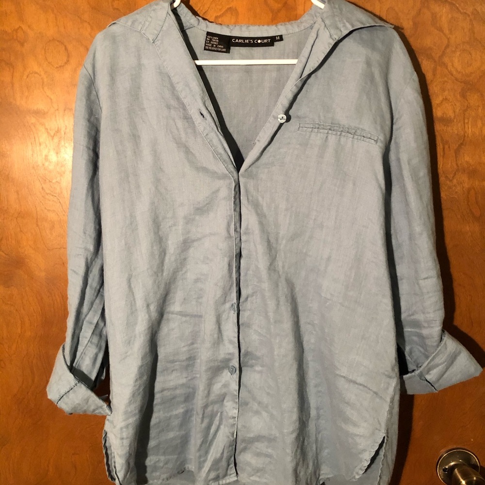 Blue Button-down Linen Blouse